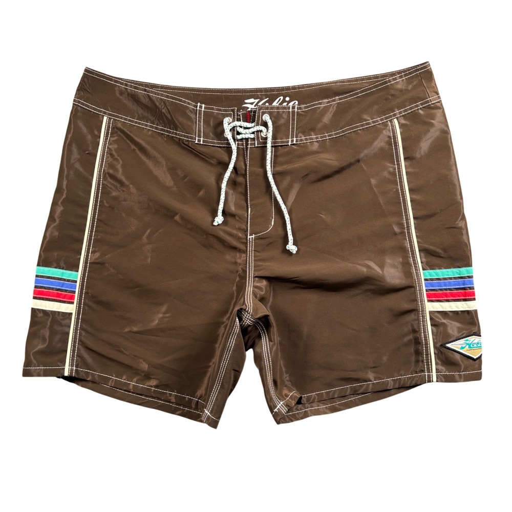 Hobie Board Shorts Mens 40 Brown Y2K Retro Stripe Surf Swim Trunks Coastal